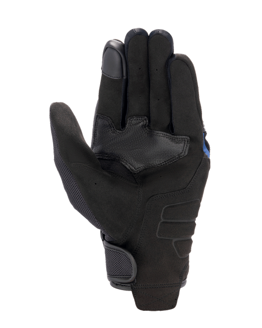 Alpinestars FQ20 Copper Gloves, Urban Motorcycle Gloves, Black, palm view featuring synthetic suede material, textured grip reinforcement patch, mesh paneling on the thumb, and a hook and loop wrist closure.