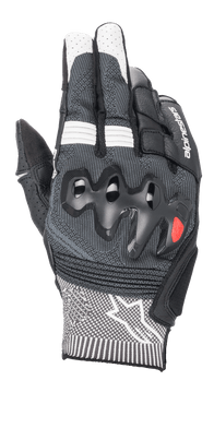 Alpinestars Morph Sport Gloves, Motorcycle Riding Gloves, Black and White, featuring gray MorphTech Weave backhand, over-injected knuckle protection, RIDEKNIT inserts, and white star logo on the cuff