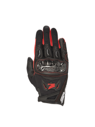 Alpinestars Honda SMX-2 Air Carbon V2 road gloves for men, black and red, with carbon knuckle guards and breathable mesh.