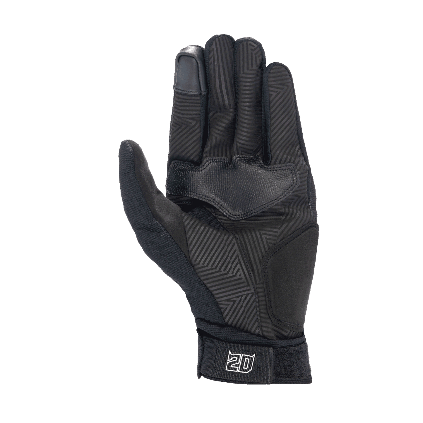 Alpinestars FQ20 Reef Monster Gloves, black men's urban motorcycle gloves with a maze-patterned palm and white 20 logo.