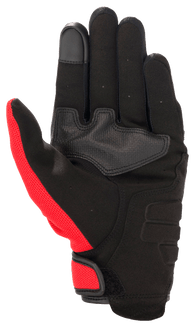 Alpinestars Honda Copper Glove, urban motorcycle glove, black with bright red accents, palm view showing synthetic suede material, reinforced palm patch, touchscreen-compatible fingertip, and hook-and-loop closure.