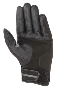 Alpinestars Chrome Gloves, Motorcycle Gloves, Black Forest colorway, palm view featuring reinforced leather and synthetic suede construction, mesh thumb panel, and short cuff with adjustable velcro closure and reflective detail.