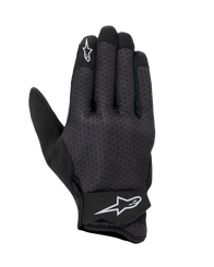 Alpinestars Stated Air Gloves, Motorcycle Gloves, Black, mesh backhand for maximum ventilation, white star logos on index finger and wrist strap, adjustable Velcro closure, lightweight synthetic material, streamlined urban design