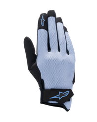 Alpinestars Stated Air Gloves, Motorcycle Riding Gloves, Stonewash Blue and Black, stretch airprene backhand with perforated texture, blue star logo on index finger and wrist closure, lightweight and breathable design for summer riding