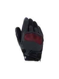 Alpinestars Mogress Airflow Gloves, Motorcycle Riding Gloves, Black and Red, backhand view featuring red mesh knuckle protection, 3D breathable mesh panels, short cuff design with hook-and-loop strap, urban riding style