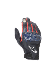 Alpinestars FQ20 SMX-1 Air V2 Monster Gloves, black and blue motorcycle gloves with mesh and hard knuckle protection.