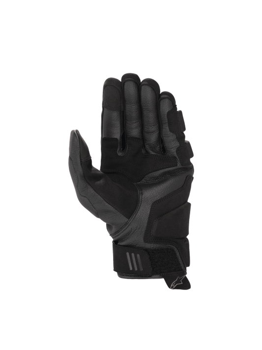 Alpinestars Phenom Leather Air Gloves, black goat leather motorcycle sport gloves, palm view with reinforced landing zones.