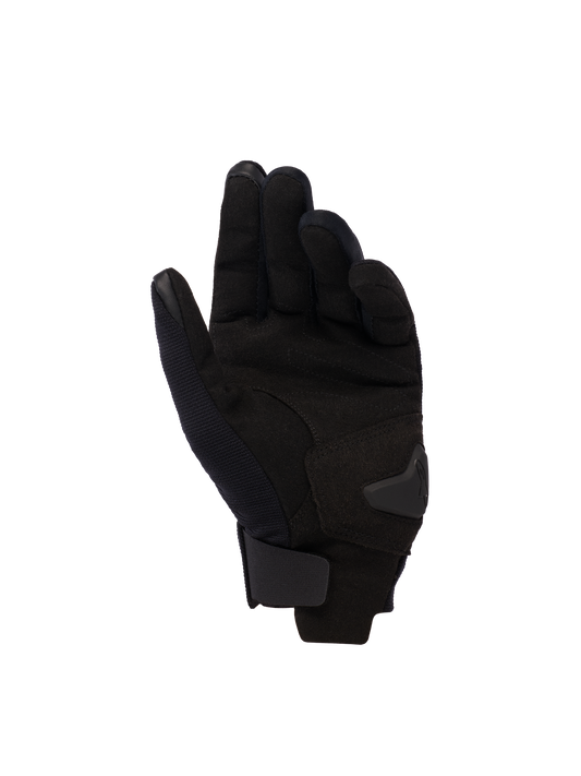 Alpinestars Reef Women's V2 Gloves, Palm View, Black Hawaiian Ocean, short-cuff women's motorcycle gloves featuring synthetic suede palm, touchscreen-compatible fingertips, and adjustable hook-and-loop wrist closure.