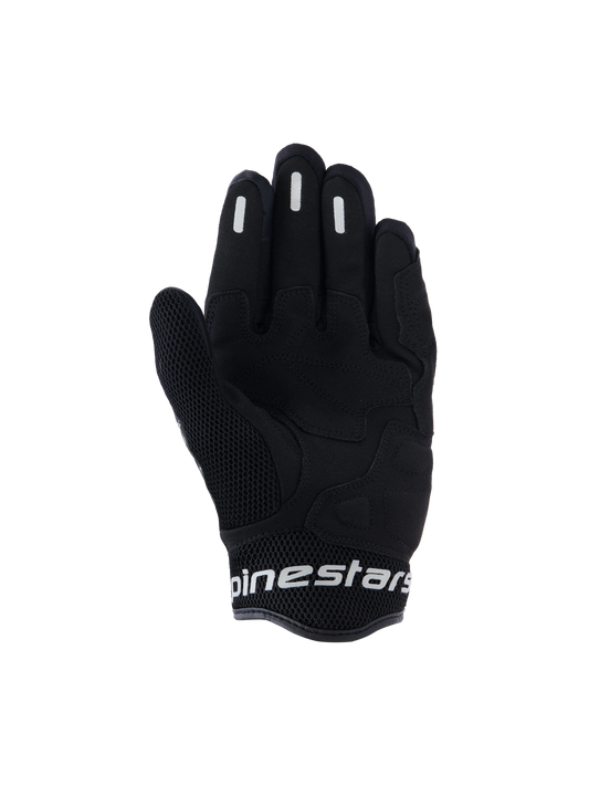 Alpinestars Stella Mogress Airflow Gloves, Women's Urban Motorcycle Gloves, Black, palm view featuring synthetic palm reinforcement, breathable 3D mesh on thumb and cuff, and white Alpinestars branding on the short cuff.