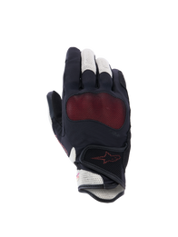 Alpinestars Stella Mogress Airflow Gloves, Women's Motorcycle Gloves, Black Ecru Fading Coral, backhand view featuring 3D mesh inserts, Nucleon Plasma knuckle protection, and a hook-and-loop wrist closure.