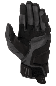 Alpinestars Women Stella Phenom Leather Air Glove, Black, palm view showing reinforced goat leather construction, padded landing zones, ergonomic stretch inserts, and velcro wrist strap with pull tab