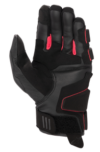 Alpinestars Women Stella Phenom Leather Air Glove, Motorcycle Gloves, Black and Diva Pink, palm side view featuring reinforced leather construction, bright pink finger gussets, and short cuff with adjustable velcro closure