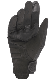 Alpinestars Stella Copper Women's Motorcycle Gloves, palm view, Black, featuring full synthetic suede palm with reinforcement patches, touchscreen-compatible fingertip, and hook and loop wrist closure