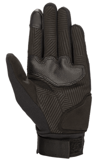 Alpinestars Women Stella Reef Gloves, Motorcycle Gloves, Black, palm side view featuring synthetic suede with geometric grip pattern, reinforced palm pads, and adjustable webbing wrist strap for urban riding comfort