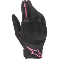 Alpinestars Stella Copper Women's Gloves, Urban Motorcycle Gloves, Black and Fuchsia, featuring breathable mesh textile with covered hard knuckle protection, pink Alpinestars branding on the index finger and cuff