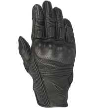 Alpinestars Mustang V2 Gloves, Black Leather Motorcycle Gloves, Perforated Design with Integrated Knuckle Protection, Accordion Stretch Panels on Fingers, Embossed Star Logo, Urban Short-Cuff Style
