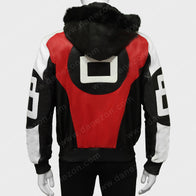 8 Ball Logo Fur Hooded Leather Jacket Leather Jacket unisex detail view 5 | Dash Racegear — Red Fur Hooded 8 Ball Logo Jacket