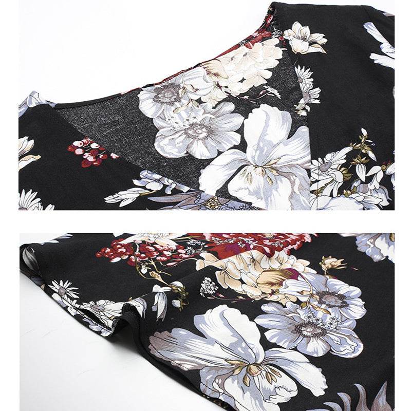 Floral Summer Beach Dress With V Neck Elastic Waist Dresses For Women - Dash Racegear Store