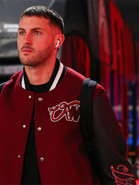 AC Milan x Off-White 2025 Varsity Jacket Varsity Jacket unisex detail view 2 | Dash Racegear — AC Milan Off-White 2025 Jacket highlighting designer-level craftsmanship