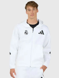 Mens Adidas Real Madrid Z.N.E. Woven Track Jacket Jacket unisex detail view 3 | Dash Racegear — Adidas Real Madrid 2026 white woven jacket, Urban Z.N.E. track style for everyday athletic wear.