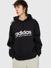 Adidas Black on Black Hoodie Hoodie unisex front product view | Dash Racegear — Black on Black Pullover Fleece Hoodie by Adidas, unisex fit with sleek monochrome design for casual wear.