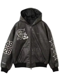 Adidas Disney Mickey Mouse Dreams Jacket Jacket unisex detail view 3 | Dash Racegear — Where Dreams Come True 2026 black leather jacket featuring Adidas design and a modern hooded silhouette.