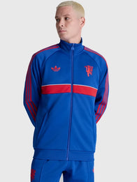 Manchester United x Adidas Blue Track Jacket Jacket unisex front product view | Dash Racegear — Blue Adidas Manchester United zip-up jacket designed for breathable comfort and effortless sporty streetwear appeal.