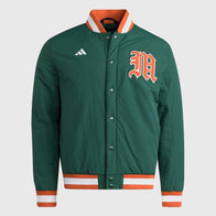 Adidas Miami Hurricanes Coaches Dugout Jacket Jacket unisex front product view | Dash Racegear — Adidas Miami Hurricanes Lightweight Coaches Dugout Jacket