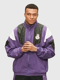 Kylian Mbappe EA FC 27 Real Madrid Track Jacket Jacket unisex detail view 4 | Dash Racegear — Purple Kylian Mbappé Real Madrid woven track jacket designed for breathable comfort and effortless sporty streetwear appeal.