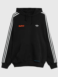 Adidas x Bad Bunny Madrid Hoodie Hoodie unisex front product view | Dash Racegear — DTmF Madrid Tour Merch Adidas x Bad Bunny Black Hoodie with soft fabric feel and bold music-inspired streetwear style.