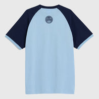 Adidas x Oasis Tour 3-Stripes Blue T-Shirt Shirt unisex detail view 2 | Dash Racegear — Retro Rock Meets Sportswear – Oasis Tour Adidas Tee
