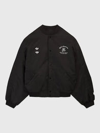 Adidas x Willy Chavarria Coaches Jacket Jacket unisex front product view | Dash Racegear — Black Adidas x Willy Chavarria 2026 coaches satin jacket with smooth sheen and bold co‑brand graphics for street style.