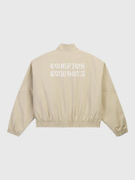 Adidas x Willy Chavarria Compton Cowboys Chino Track Jacket Jacket unisex detail view 2 | Dash Racegear — Beige Adidas and Willy Chavarria track jacket with three‑stripe sleeves and loose silhouette, crafted for both men and women.