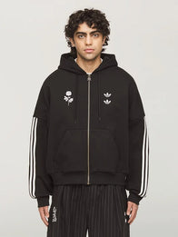 Adidas x Willy Chavarria LA Full Zip Hoodie Hoodie unisex detail view 3 | Dash Racegear — Adidas x Willy Chavarria black full-zip LA hoodie featuring oversized silhouette and striking logo graphics for street-ready comfort.
