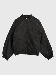 Adidas x Willy Chavarria Satin Bomber Jacket Bomber Jacket unisex front product view | Dash Racegear — Adidas x Willy Chavarria 2025 Unisex Black Satin Bomber Jacket with glossy finish, perfect for casual streetwear.