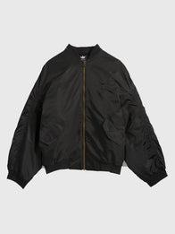Adidas x Willy Chavarria Satin Bomber Jacket Bomber Jacket unisex front product view | Dash Racegear — Adidas x Willy Chavarria 2025 Unisex Black Satin Bomber Jacket with glossy finish, perfect for casual streetwear.