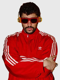 Adidas Para Bad Bunny Jacket Jacket unisex detail view 2 | Dash Racegear — Red Adidas Para Bad Bunny track jacket designed with a smooth athletic look and modern urban fashion appeal.