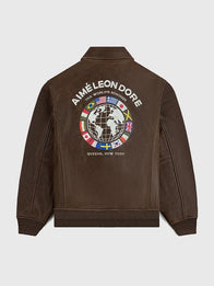 Aime Leon Dore World’s Borough Leather Flight Jacket Jacket unisex detail view 2 | Dash Racegear — Brown World’s Borough 2026 ALD leather jacket with classic zip front and rich textured finish for street style.