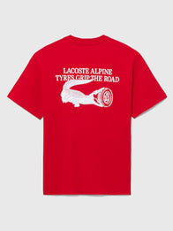 Lacoste x Alpine T-Shirt Shirt unisex detail view 5 | Dash Racegear — Lacoste x Alpine Red Graphic T-Shirt featuring a stylish women’s fit, smooth texture, and contemporary athletic appeal.
