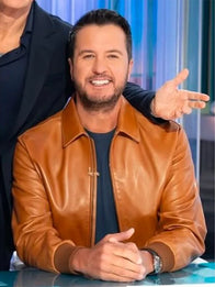 American Idol S24 Luke Bryan Leather Jacket Leather Jacket unisex detail view 2 | Dash Racegear — Brown American Idol S24 Luke Bryan Leather Jacket featuring soft leather and classic fit for everyday wear.