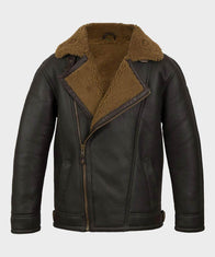 Anderson Black Sheepskin Shearling Leather Jacket Leather Jacket unisex front product view | Dash Racegear — Mens Shearling Black Leather Pilot Jacket