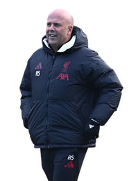 Arne Slot Team Training Session 2025 LFC Puffer Jacket Puffer Jacket unisex detail view 6 | Dash Racegear — Liverpool’s Dutch Manager Arne Slot UEFA Champions League 2025 Black Puffer Hooded Jacket with lightweight warmth, great for winter outings.
