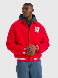 Arsenal Essentials Varsity Jacket Varsity Jacket unisex detail view 2 | Dash Racegear — Red wool varsity jacket by Arsenal Essentials, classic fit with leather accents for bold fan fashion.