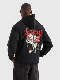 Arsenal N7 Highbury Horse Hoodie Hoodie unisex detail view 4 | Dash Racegear — Unisex Arsenal N7 hoodie in black, classic pullover with Highbury Horse logo for casual fan style.