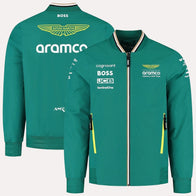 Aston Martin F1 2025 Team Bomber Jacket Bomber Jacket unisex front product view | Dash Racegear — Aston Martin F1 2025 Team Jacket – Stylish & Sporty