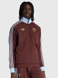 Aston Villa Adidas Track Jacket Jacket unisex detail view 2 | Dash Racegear — Brown Adidas Aston Villa track jacket in relaxed unisex fit with sleek club detailing.