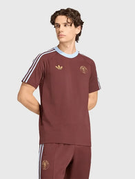 Aston Villa Adidas T-Shirt Shirt unisex front product view | Dash Racegear — Aston Villa brown Adidas T-shirt with soft cotton feel and club crest for unisex casual wear.