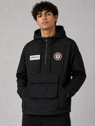 Aston Villa adidas SPZL F.C. Smock Jacket Jacket unisex detail view 5 | Dash Racegear — Aston Villa adidas SPZL smock jacket in black with terrace wear influence, hooded shape, and pull-over structure