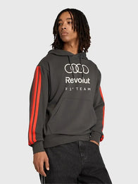 Audi F1 Adidas Hoodie Hoodie unisex detail view 3 | Dash Racegear — Men’s Audi F1 adidas DNA Logo Hoodie – Black, soft fleece lining and stylish logos, ideal for casual racing season outfits.