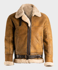 Mens Aviator Brown Sheepskin Shearling B3 Jacket Jacket men front product view | Dash Racegear — Mens Aviator Brown Sheepskin Shearling B3 Jacket